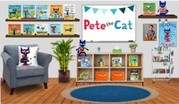 Preview of Editable Pete the Cat Themed Virtual Classroom for Bitmoji/Google Slides/Canvas