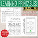 Editable Phone Number Tracing Practice Worksheet, Name Wri