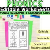 Editable Phonics Worksheets - Vowel Digraphs & Extended Code