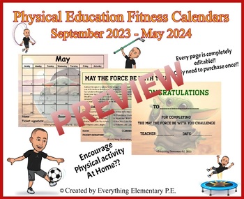 Preview of Editable Physical Education Fitness Calendars