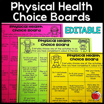 Preview of Editable Physical Health Choice Board - Distance Learning