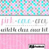 Editable Pink Aqua Gray Class Decor Kit