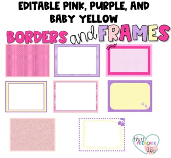Preview of Editable Pink, Purple and Baby yellow frames and borders