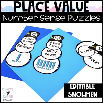 Preview of Editable Place Value Snowmen Puzzles