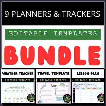 Preview of Editable Planner Tracker 2024 GOOGLE Templates Bundle for Teachers and Students 