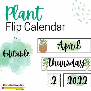 Preview of Editable Plant Themed Flip Calendar