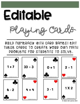 Preview of Editable Math Playing Cards (Elevated Fun Flash Cards)