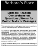 Editable Poetic Reading Comprehension Question Stem Organizers
