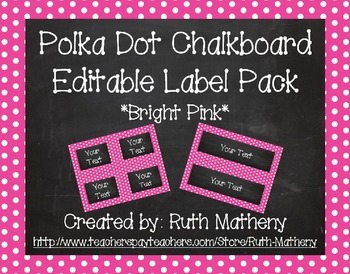 Editable Polka Dot Chalkboard Classroom Labels Bright Pink By Ruth Matheny