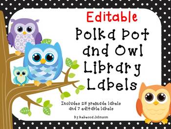 Preview of Editable Polka Dot and Owl Library Labels