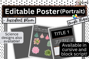 Preview of Editable Poster Portrait (SLIDES) ~ Succulent Bloom Chic