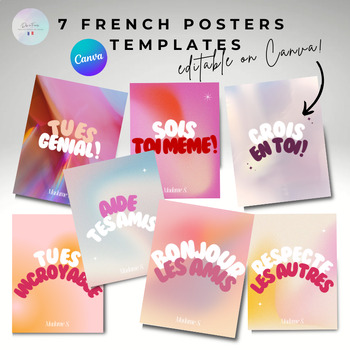 Preview of Editable Posters French Affirmation Sentences, Back to School French Posters