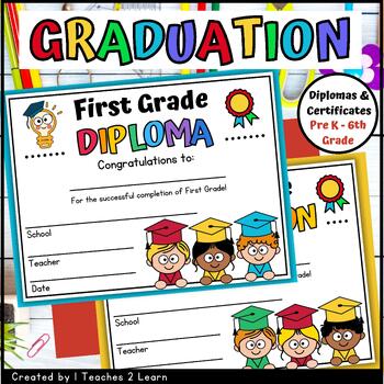 Preview of Graduation Certificates Preschool, Pre-K, Kindergarten - 6th Grade / Diplomas