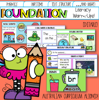 Preview of Editable Pre-Primary & Foundation Literacy Warm-ups | Australian Curriculum | 