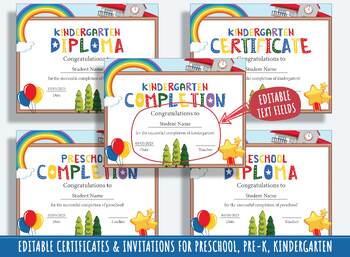Preview of Editable Preschool Certificates, Diplomas, Completions, and Invitations