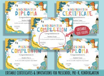 Preview of Editable Preschool Diplomas, Certificates, and Graduation Invitations: 37 Pages