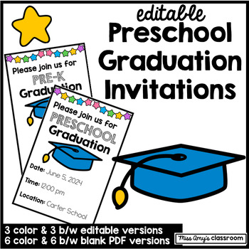Preview of Editable Preschool, PreK, Pre-Kindergarten Graduation Invitations