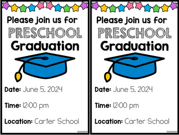 Editable Preschool, PreK, Pre-Kindergarten Graduation Invitations