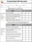 Editable Preschool Student Skills Observation Form (Google