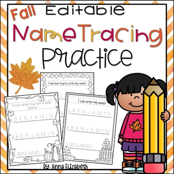 Preview of Fall Editable Name Tracing Practice