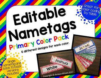 Preview of Editable Primary Color Nametags/Name Plates