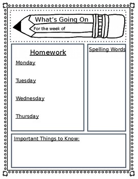 weekly homework sheet free