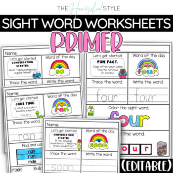 Preview of Editable Primer Sight Word Morning Work Worksheets