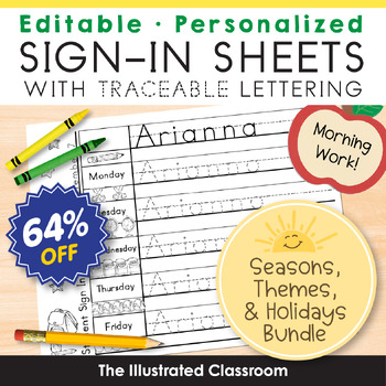 Preview of Morning Work Name Writing Print Practice Sign In Sheets Mega Bundle