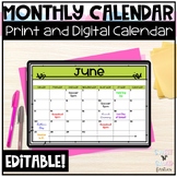 Editable Print and Digital Monthly Calendar with FREE year