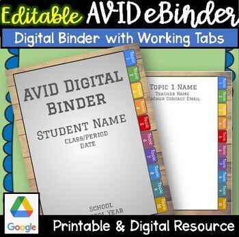 Preview of Editable Printable AVID eBinder Digital Binder Notebook Template Google tabs