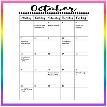 Editable & Printable - Monthly Calendar - Monday to Friday - BLACK & WHITE