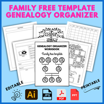 Preview of Editable & Printable- Family Free Template -Genealogy Organizer- About my Family
