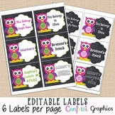 Editable Printable Labels Cute Chalkboard Girl Owl Name St