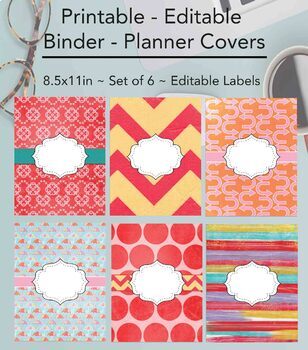 Preview of Editable Printable Monogram Binder Covers & Spines Set of 6