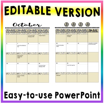 Editable & Printable - Monthly Calendar - Sunday to Saturday - LEOPARD