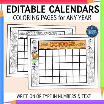 Preview of Editable Printable Monthly Calendars Coloring Pages