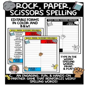 Preview of Editable & Printable Spelling Word Game Review Station Rock, Paper, Scissors