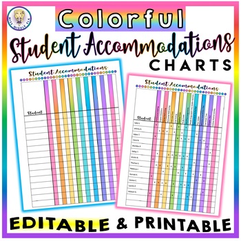 Preview of Editable & Printable Student Accommodations Chart for Teachers - COLORFUL