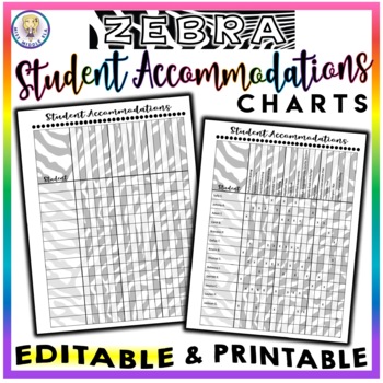 Preview of Editable & Printable Student Accommodations Chart for Teachers - ZEBRA