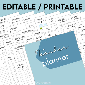 Preview of Editable Printable Teacher Planner with Calendar 2022-2027 Templates in Canva