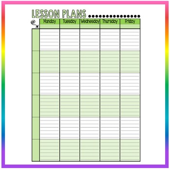 Editable & Printable - Weekly Lesson Plan Format - 6 Rows - GREEN