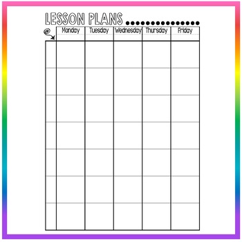 Editable & Printable - Weekly Lesson Plan Format - 7 Rows - BLACK AND WHITE