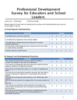 Preview of Professional Development Survey for Educators&School Leaders(Editable &fillable)