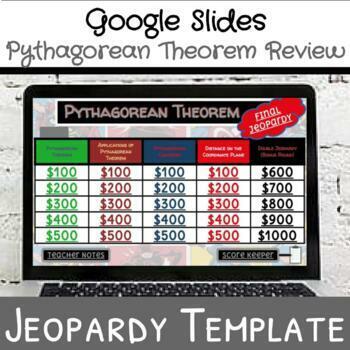 Preview of Editable Pythagorean Theorem Review Jeopardy Game Google Slides (Marvel Theme)