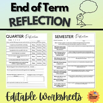 Preview of Editable Quarter/Semester/End of Term Reflection
