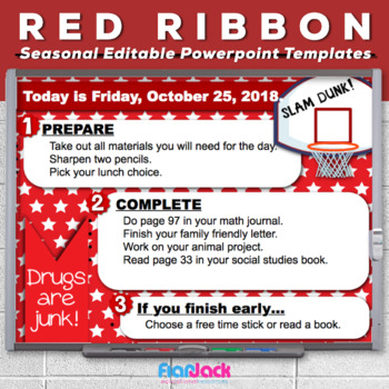 Preview of Editable RED RIBBON WEEK Morning Work PowerPoint Templates