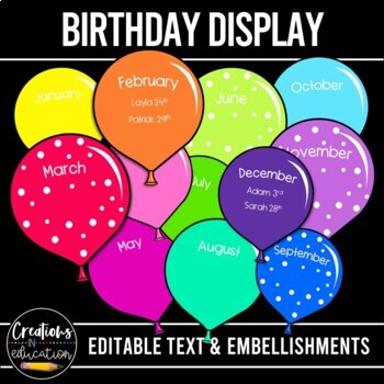 Preview of Editable Rainbow Balloon Birthday Display