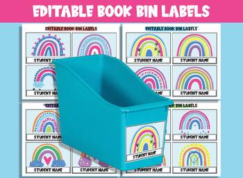 Preview of Editable Rainbow Book Bin Labels: 16 Customizable Designs for Classroom Decor