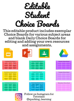 Preview of Editable Rainbow Choice Boards with Hyperlinks