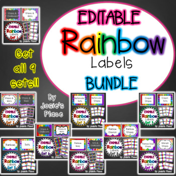 Preview of Editable Rainbow Labels  BUNDLE INCLUDES ALL NINE SETS!!